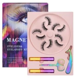 Natural Long Faux Mink Magnetic Eyelashes Full Kit Set (5 Pairs)